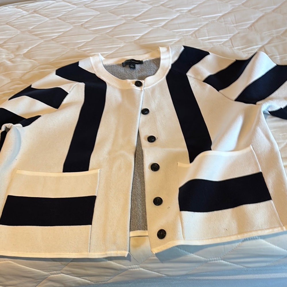 Women's Black and White Striped Sweater